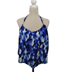 Time and Tru Womens Tankini Swimsuit Top Size XL 16-18 Padded Blue Black White